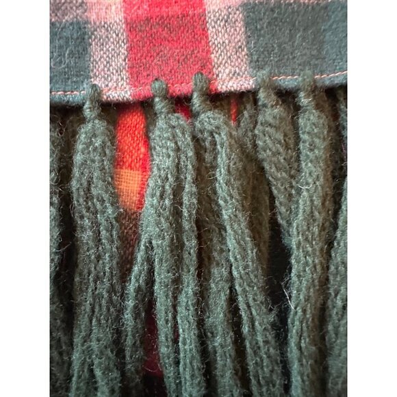 Green Red Wool Plaid Long Fringe Scarf Wrap - Picture 3 of 4